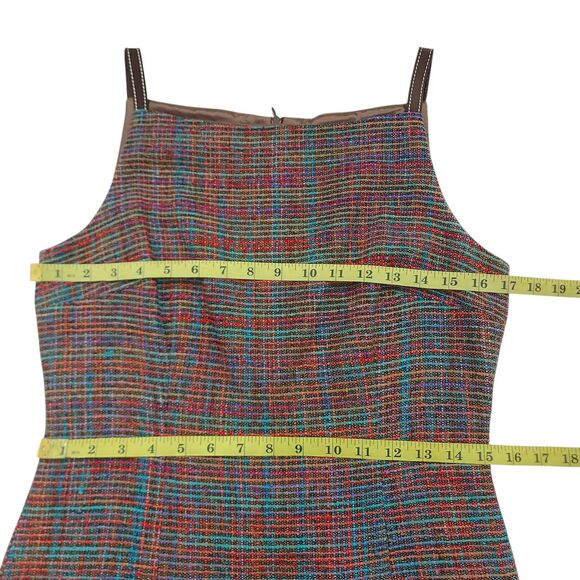 David Meister Dress Womens 8 Brown Sheath 100% Silk Sleeveless Pleated Tweed - Picture 12 of 12